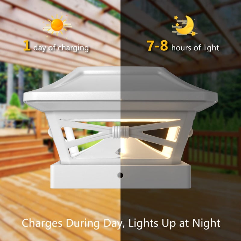 Davinci Lighting Renaissance Solar Outdoor Post Cap Lights - Includes Bases for 4x4 5x5 6x6 Posts - Bright LED Light - Pearl White (1 Pack) - Image 5